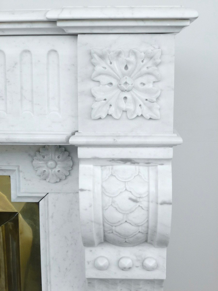 Cheminée en marbre blanc de Carrare de style néo classique-photo-4