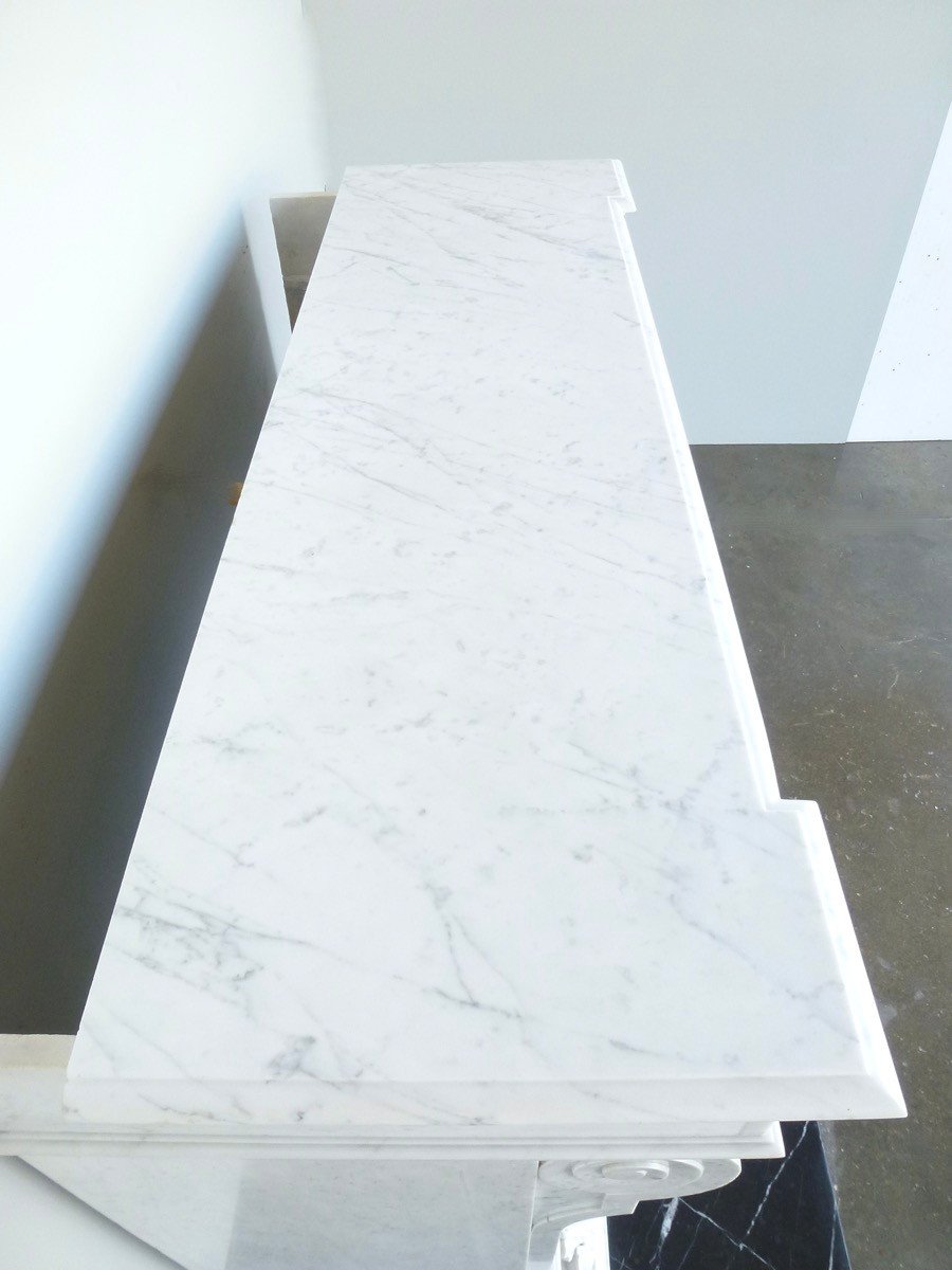 Cheminée en marbre blanc de Carrare de style néo classique-photo-6