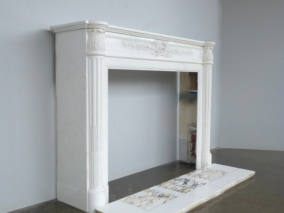 Louis XVI Style Fireplace In Statuary White Marble-photo-3