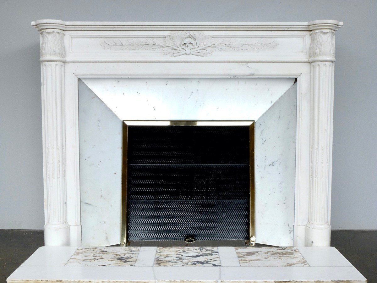 Louis XVI Style Fireplace In Statuary White Marble