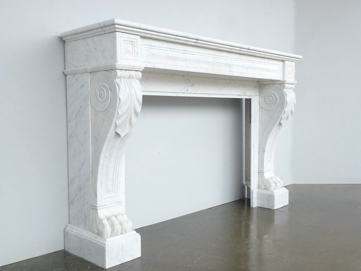 White Carrara Marble Fireplace Called “lion's Paw”-photo-2