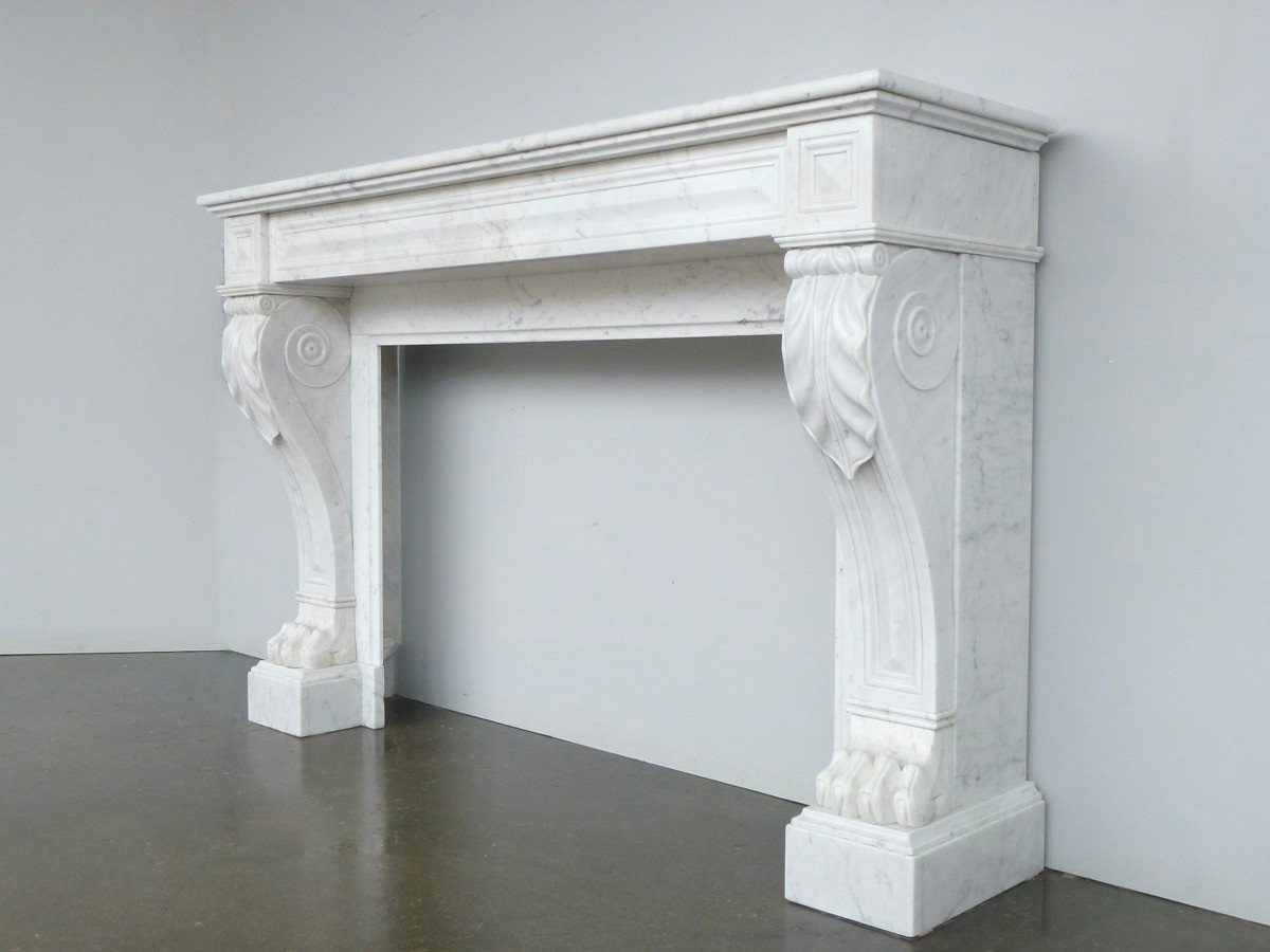 White Carrara Marble Fireplace Called “lion's Paw”-photo-3