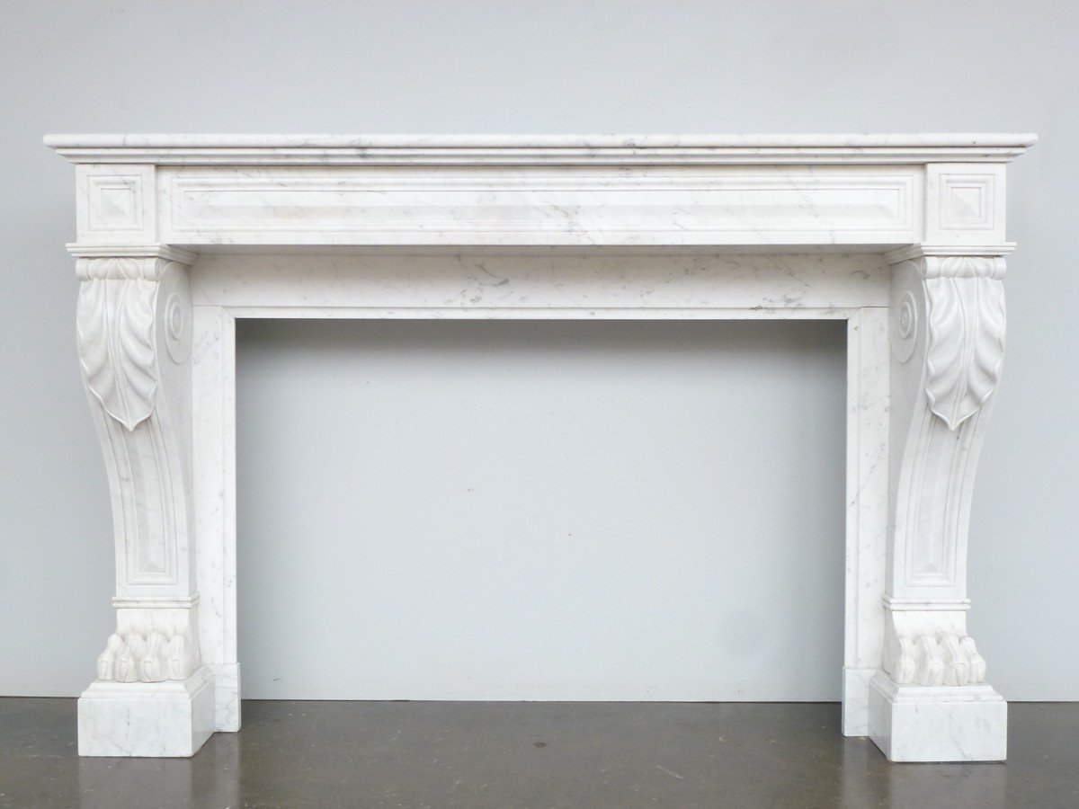 White Carrara Marble Fireplace Called “lion's Paw”