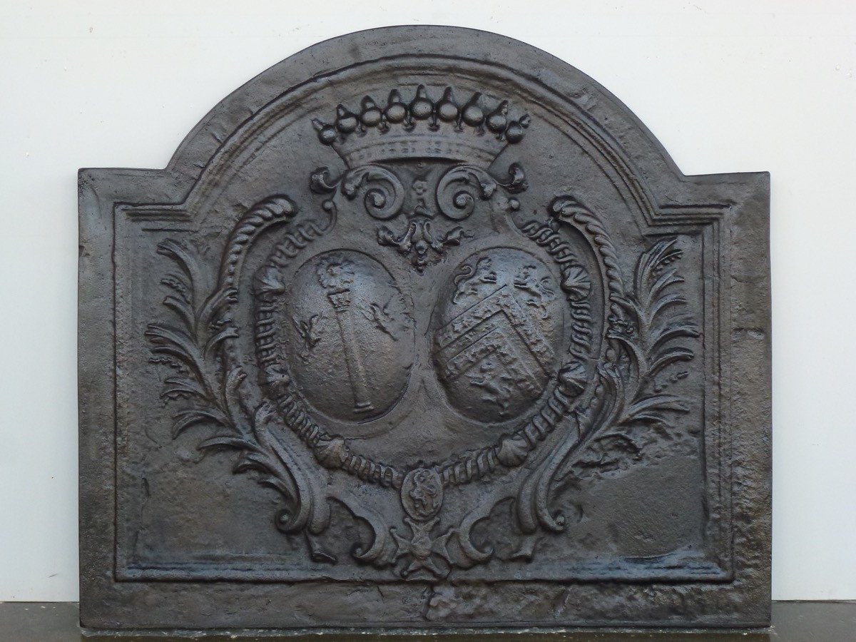 Plaque de cheminée aux armes d’alliance de Jules Hardouin-Mansart (94x83 cm)