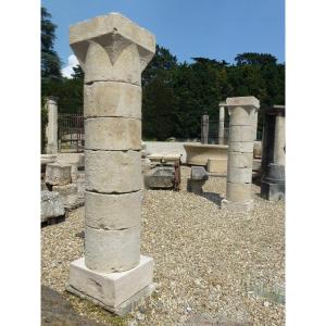 Pair Of Hard Limestone Columns From The Southwest Of France