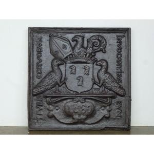 Plaque de cheminée aux armes de Jean-François de Machault abbé de Morimond (65x65 cm)