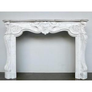 Remarkable Semi-statuary White Carrara Marble Fireplace