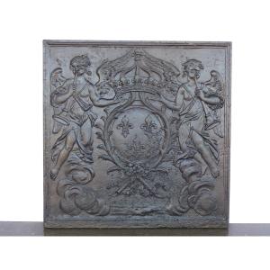 Plaque de cheminée aux armes de France d'époque Louis XV (96x96 cm)
