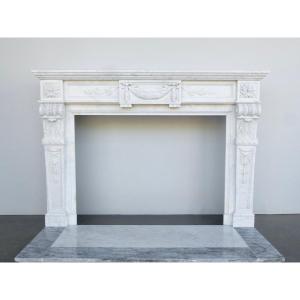 Neoclassical-style Fireplace Made Of Semi-statue-grade White Carrara Marble