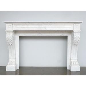 White Carrara Marble Fireplace Called “lion's Paw”