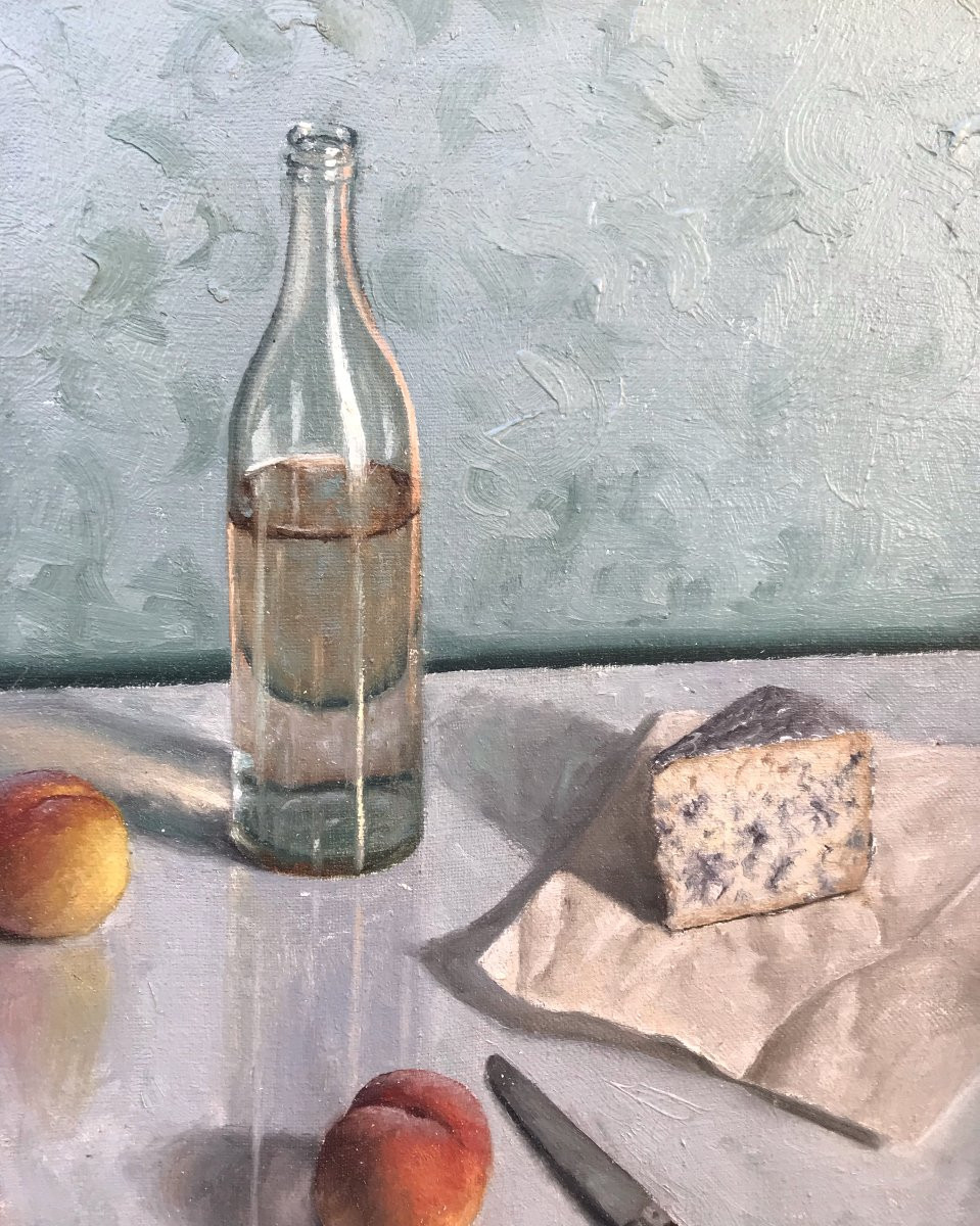 Chauvignac (20th Century) - Still Life With Bread And Cheese-photo-1