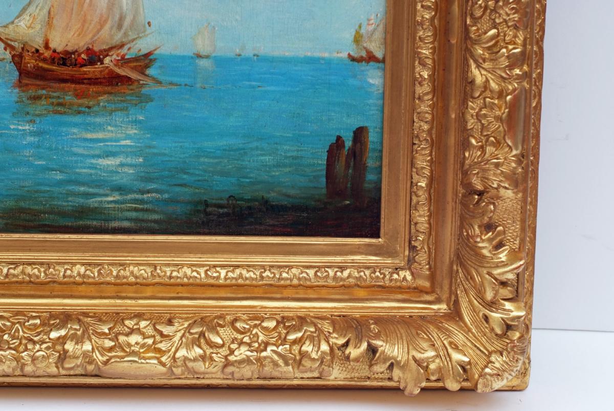 Alfred August Felix Bachman Venice The Lagoon, Painting 19th Century-photo-4