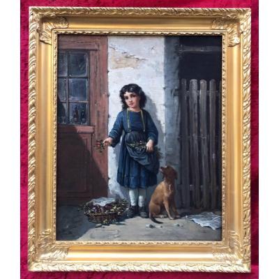 Leonard Agathon (1841-1923) - Flower Girl And Her Dog