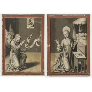 Ecole Espagnole Vers 1500 - l'Archange Gabriel Et La Vierge Marie