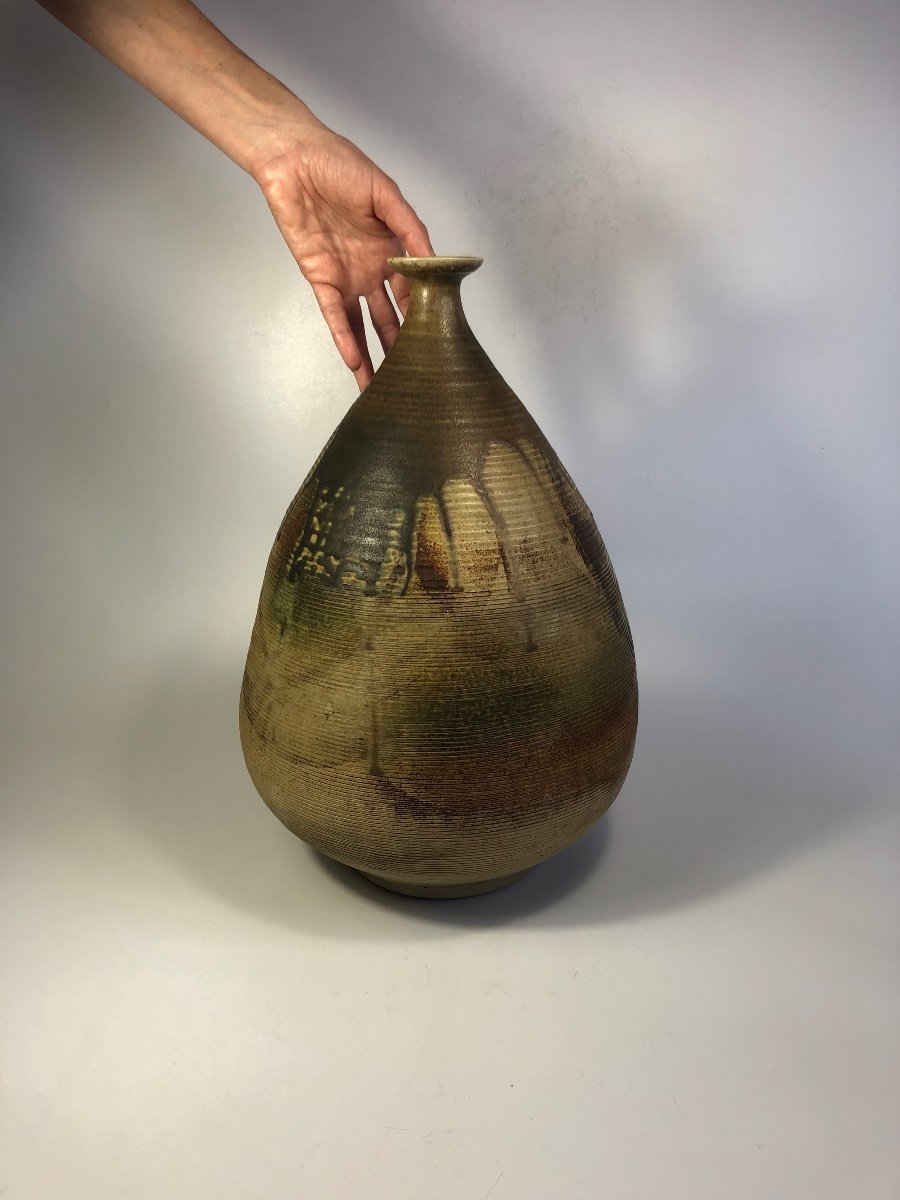 Jean-paul Van Lith Large Stoneware Vase Signed 1977 Biot