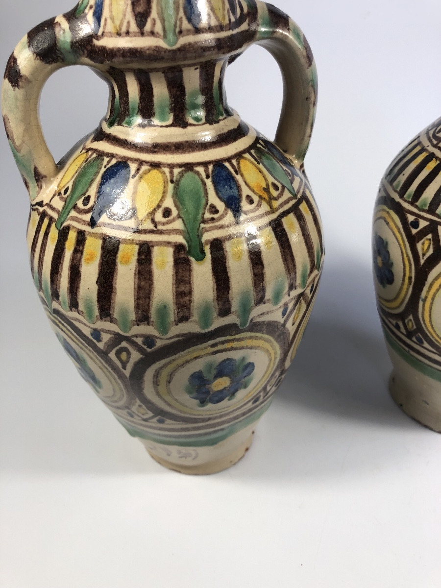 El Qallaline Chemla paire de vases signée 30 cm céramique Nabeul-photo-2