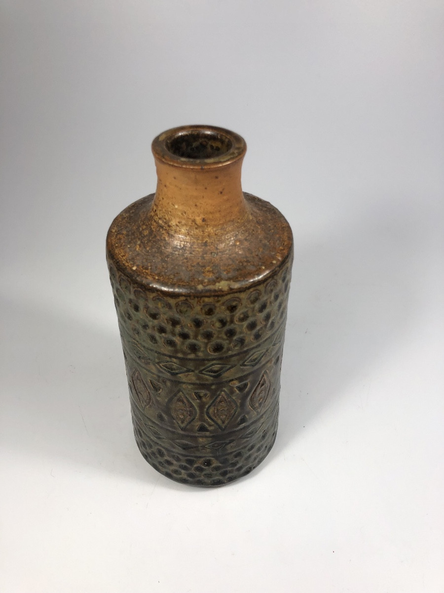 Léon Provins rare vase grès signé Art Déco jugendstil Belgique céramique-photo-3