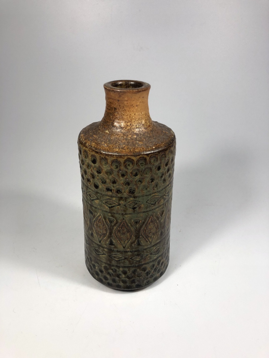 Léon Provins rare vase grès signé Art Déco jugendstil Belgique céramique