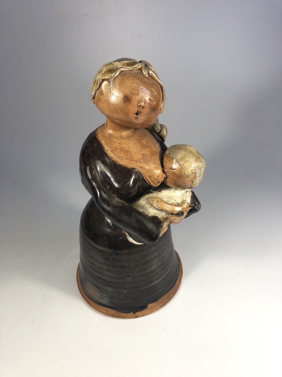 Louise And Michel Gardelle Stoneware Sculpture Signed Ceramic -photo-2