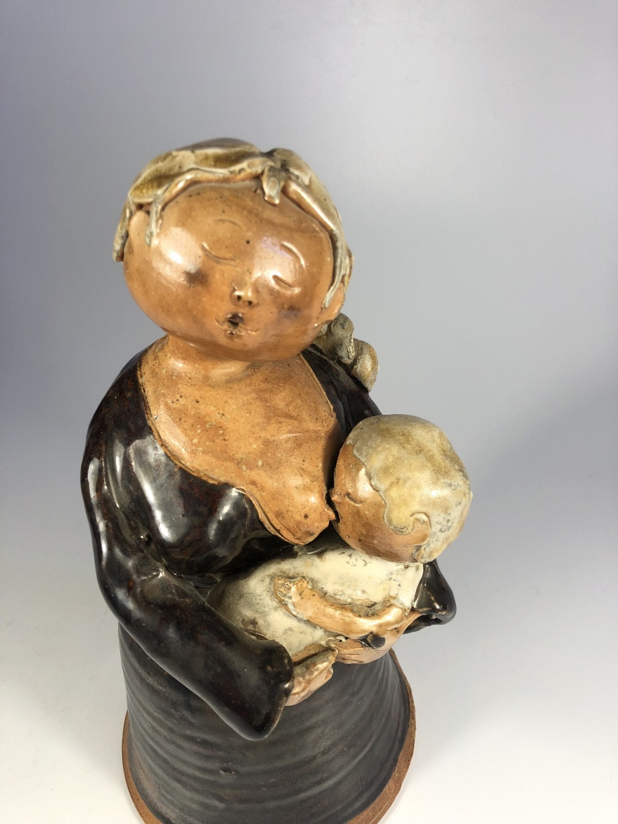 Louise And Michel Gardelle Stoneware Sculpture Signed Ceramic -photo-3