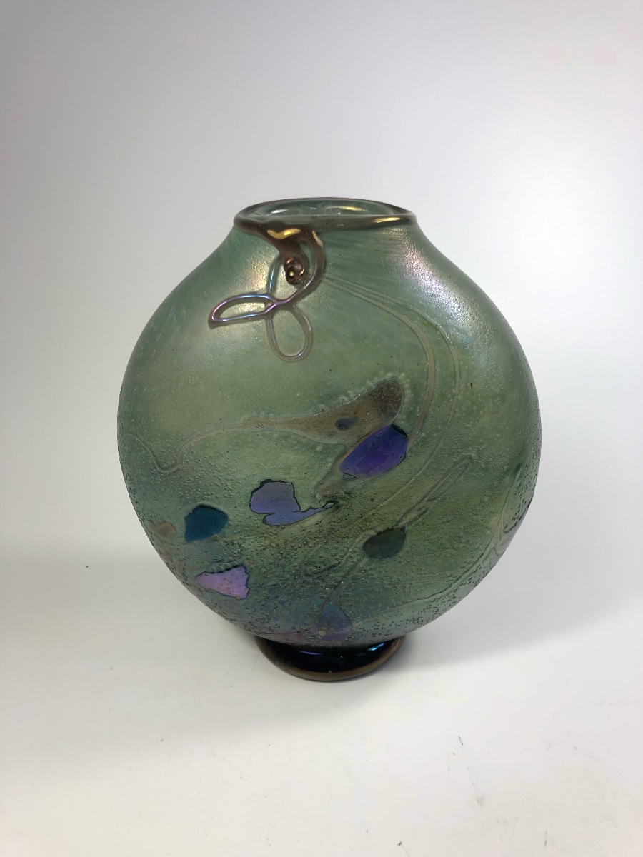 Robert Pierini Glass Vase, Biot, Metallic Reflections 