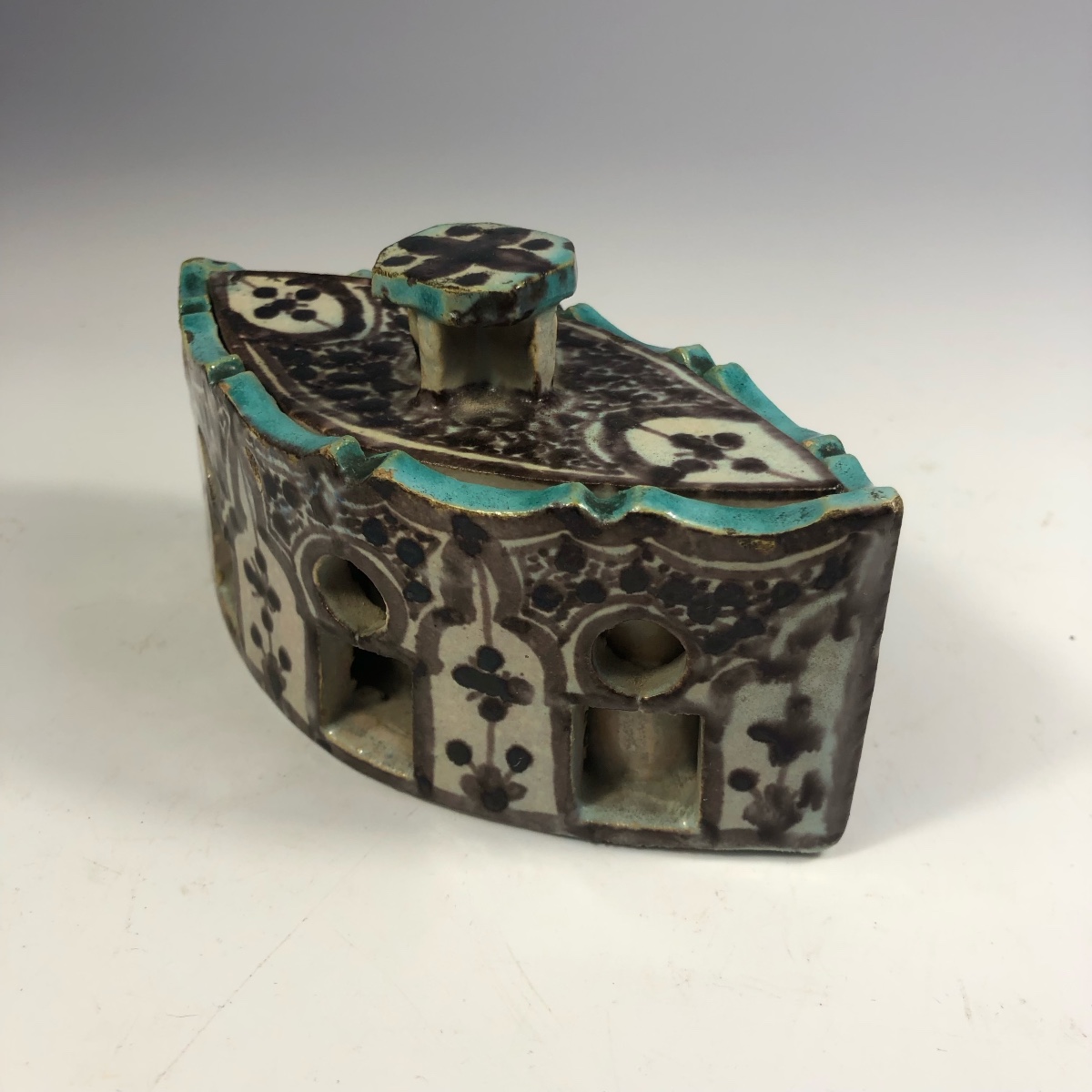 Lamali encrier signé céramique Safi Maroc Art Déco faïence