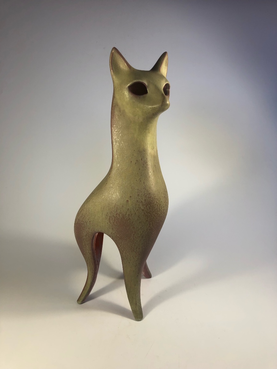 Maxime Fillon chat XL céramique signé zoomorphe 1950 