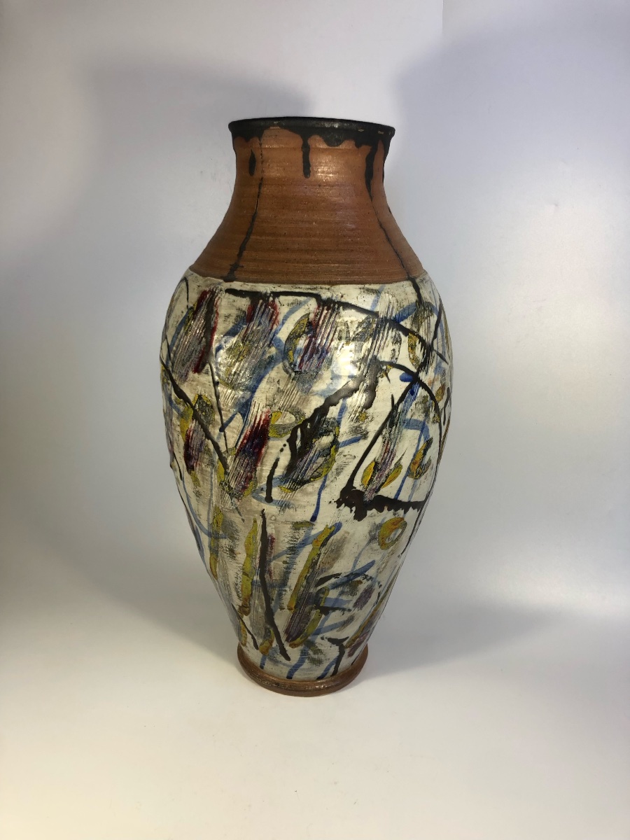 Alain Gaudebert Xl Vase, Signed Puisaye Stoneware