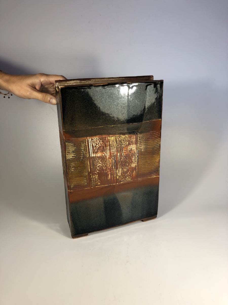 Annie d'Oréfice Large Signed Vase With Gold-enamel Ceramic-photo-2