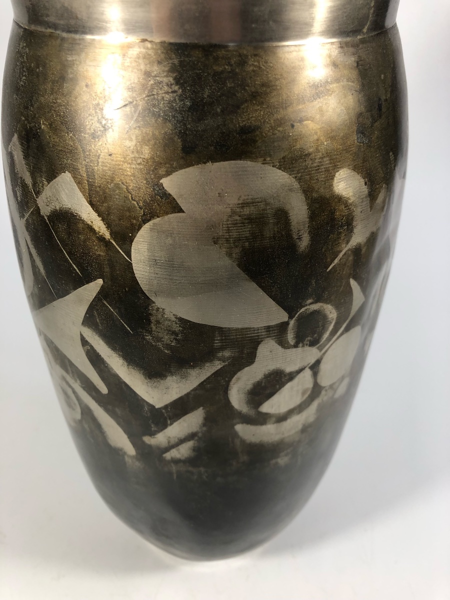 Evolution Large Vase, Signed By Dinanderie, Art Deco, Modernist, 1930-photo-3