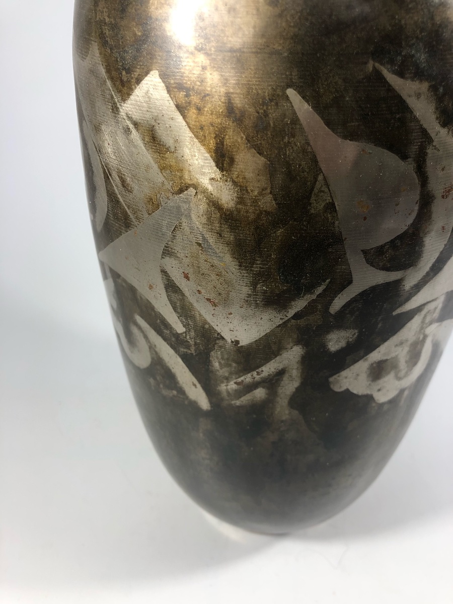 Evolution Large Vase, Signed By Dinanderie, Art Deco, Modernist, 1930-photo-3