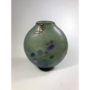 Robert Pierini Glass Vase, Biot, Metallic Reflections 