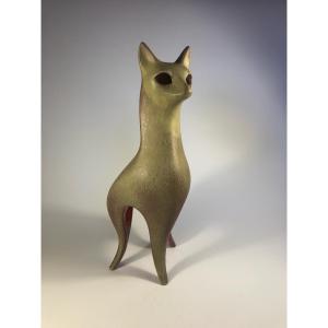 Maxime Fillon chat XL céramique signé zoomorphe 1950