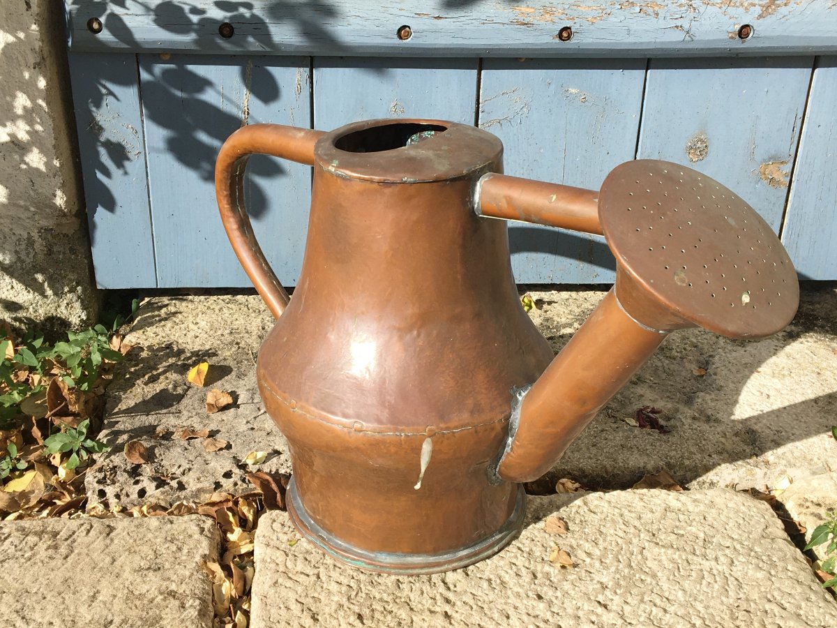 Arrosoir en cuivre probablement fin XVIIIe début XIXe pour jardin ancien-photo-3