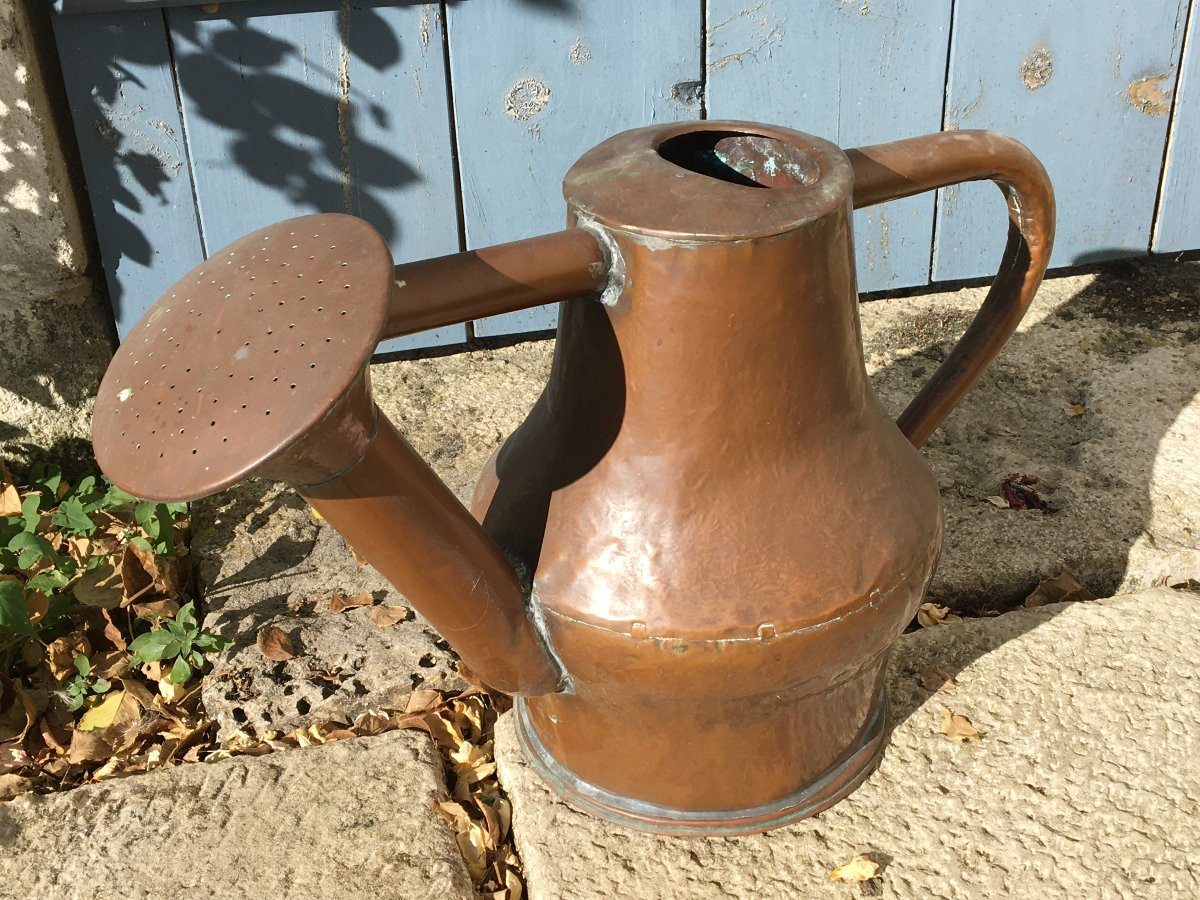 Arrosoir en cuivre probablement fin XVIIIe début XIXe pour jardin ancien-photo-4