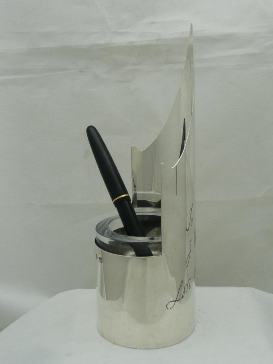 Pencil Pot In Sterling Silver Nineteenth Dedicated To A Vintage Writer