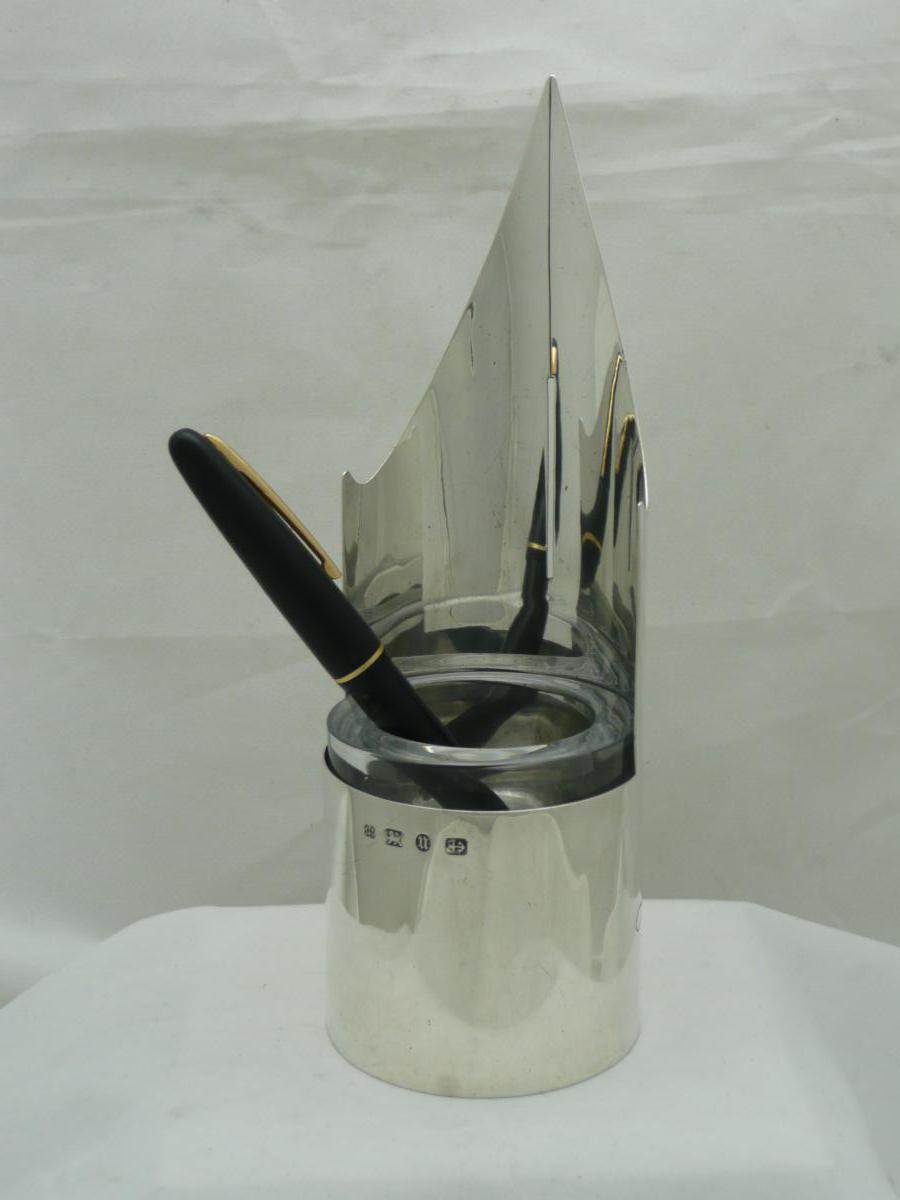 Pencil Pot In Sterling Silver Nineteenth Dedicated To A Vintage Writer-photo-3