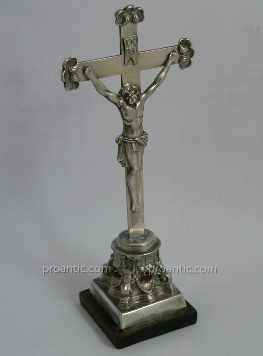 Christ Calvary Chapel Crusifix Sterling Silver Garnet Nineteenth 19th