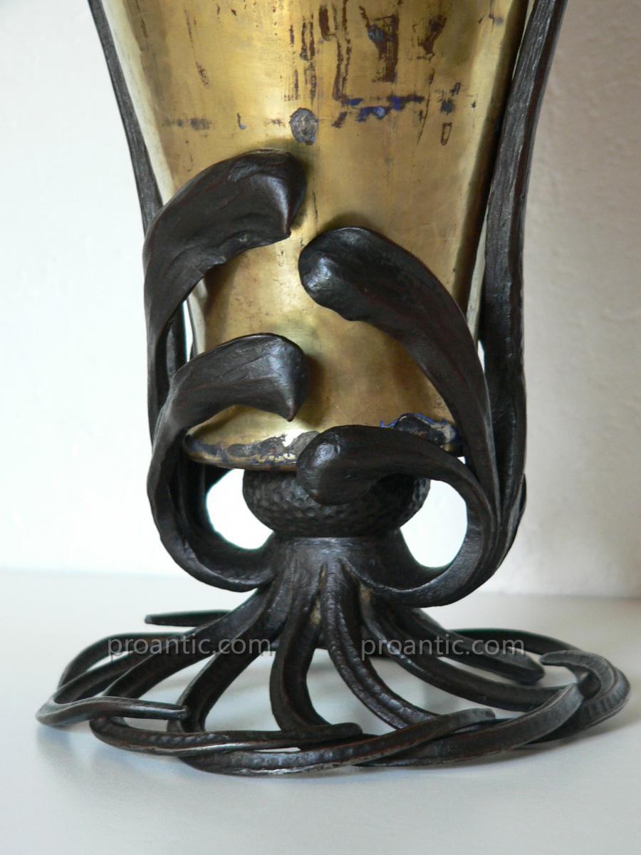 Vase Art Nouveau Iridescent Earthenware Wrought Iron Emile Robert Nancy-photo-1