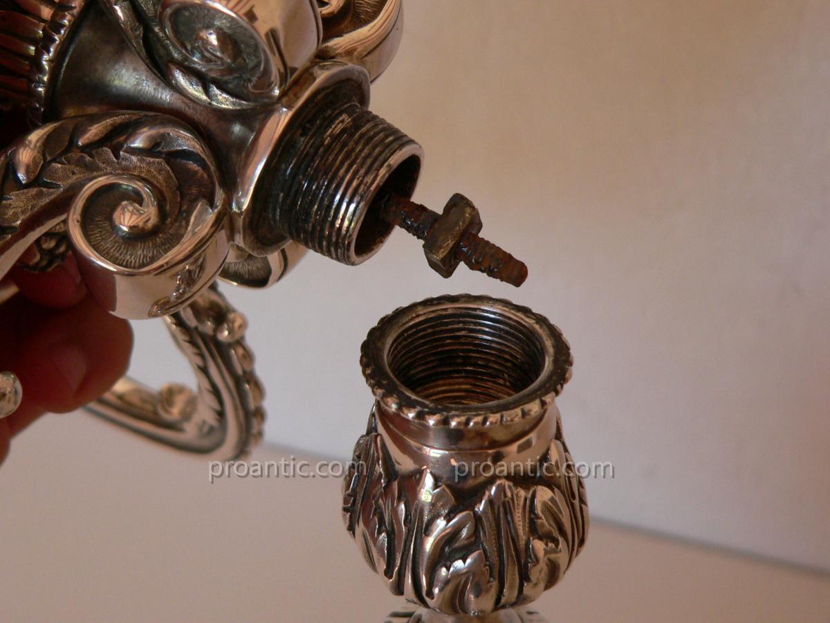 Chandelier Bronze Candelabra Silver Louis XVI Nineteenth 19th-photo-1