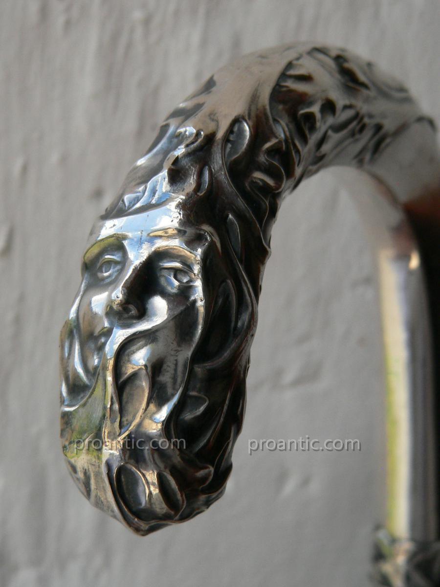 Canne Pommeau Argent Massif XIX 1900 Art Nouveau français-photo-2