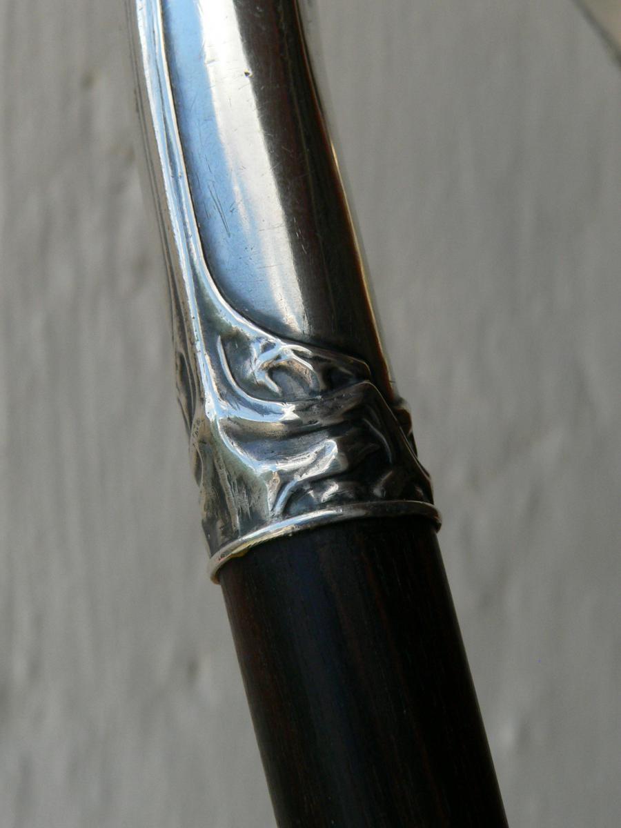 Canne Pommeau Argent Massif XIX 1900 Art Nouveau français-photo-1