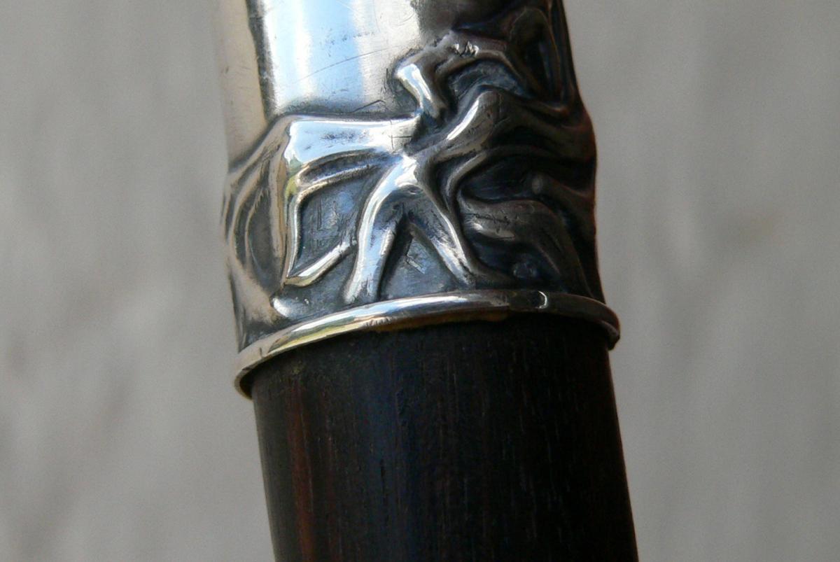 Canne Pommeau Argent Massif XIX 1900 Art Nouveau français-photo-3
