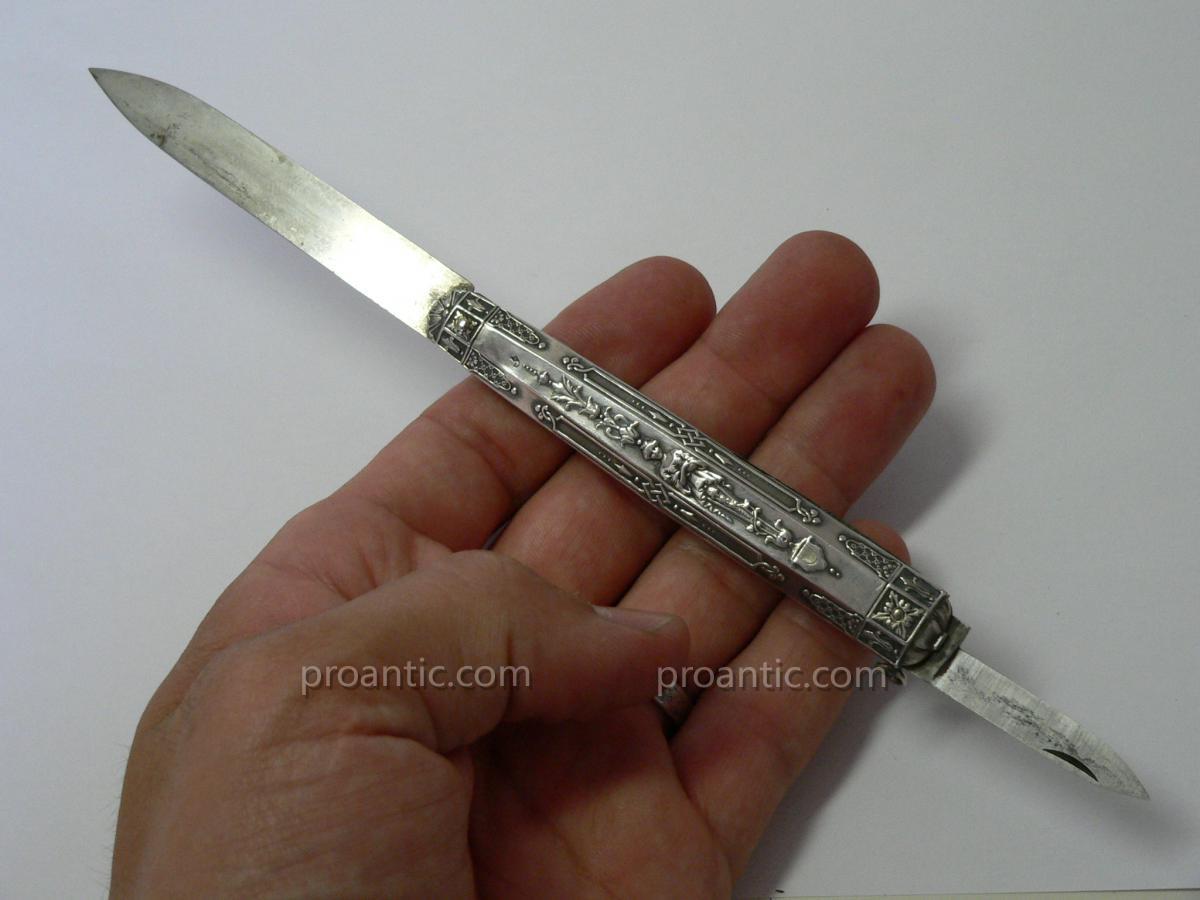 Large Folding Knife XIX Sterling Silver Decor Renaissance-photo-3