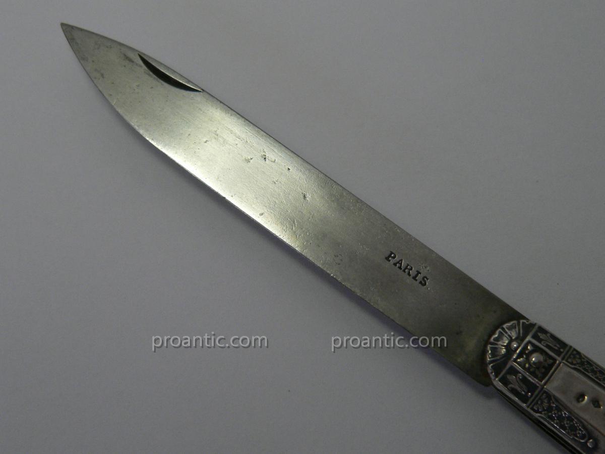 Large Folding Knife XIX Sterling Silver Decor Renaissance-photo-3