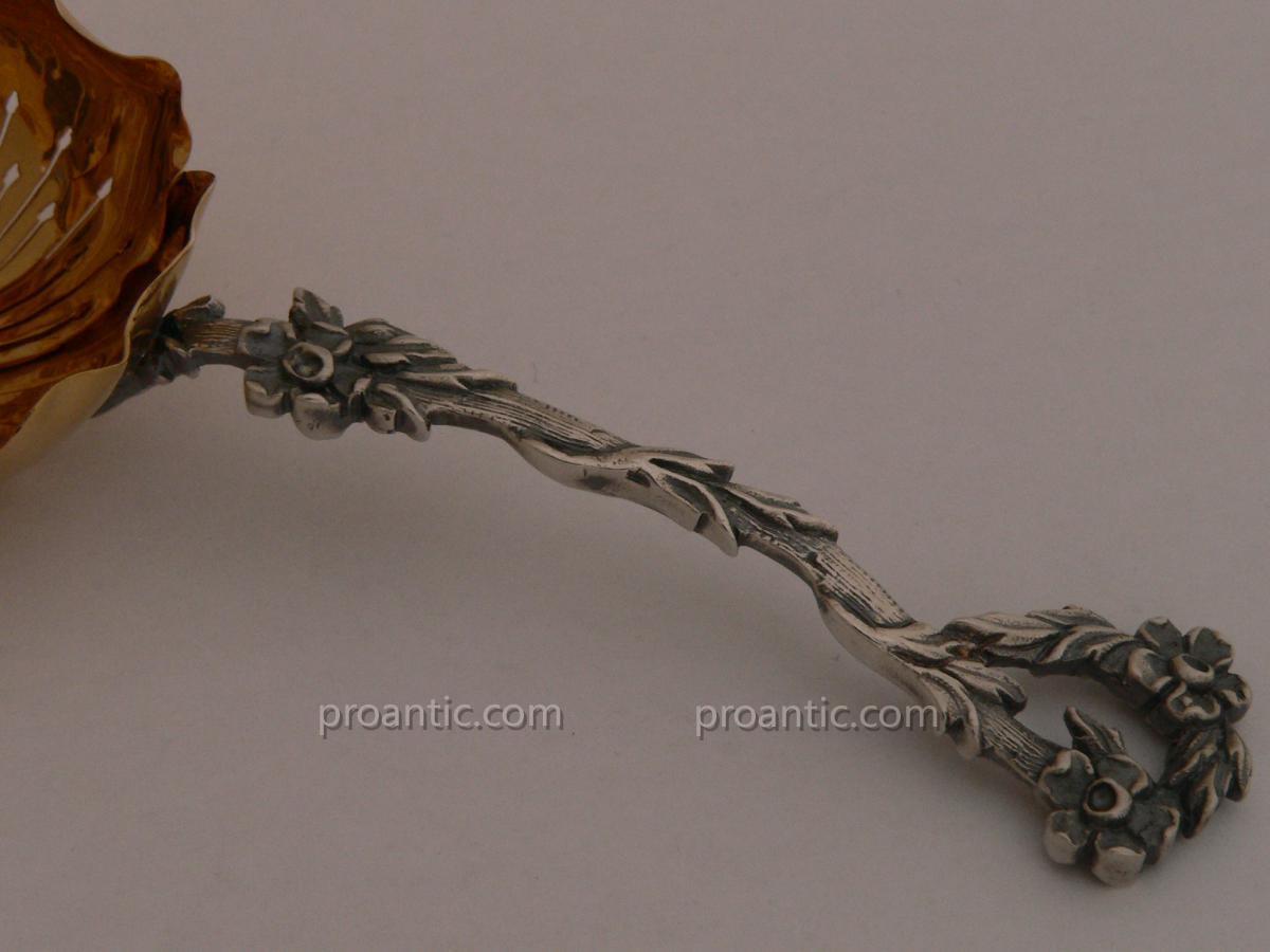 Cuillère Passe Thé En Argent Français d'époque Art Nouveau.-photo-1