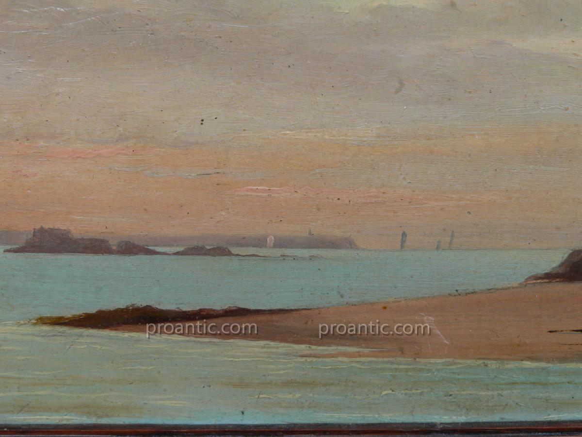 Peinture Sur Panneau XIX Baie De St Malo, marine H Arondel-photo-3