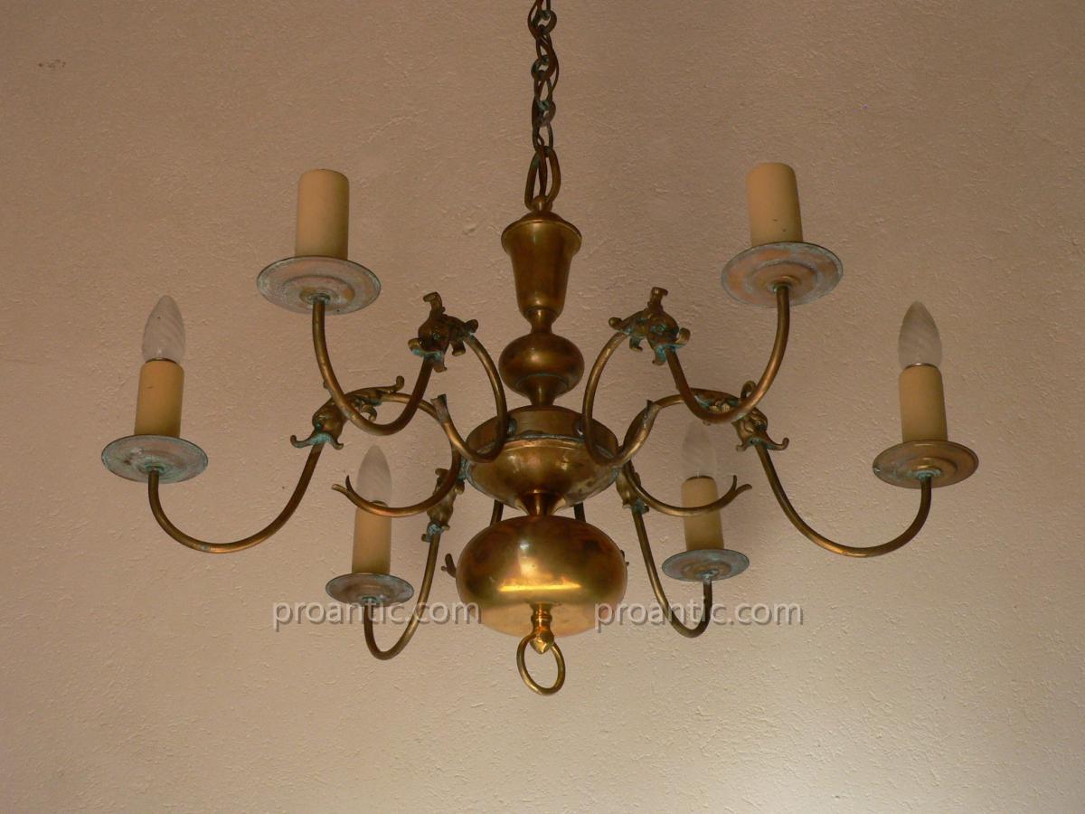 Dutch Style Chandelier 6 Lights, Dolphins In Bronze-photo-2