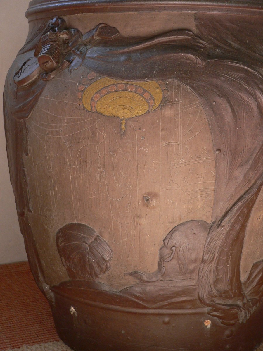 Important Cache Pot Art Nouveau, d'Ernest Chaplet Et Jean Désiré Ringel d'Illzach Pour Haviland-photo-2