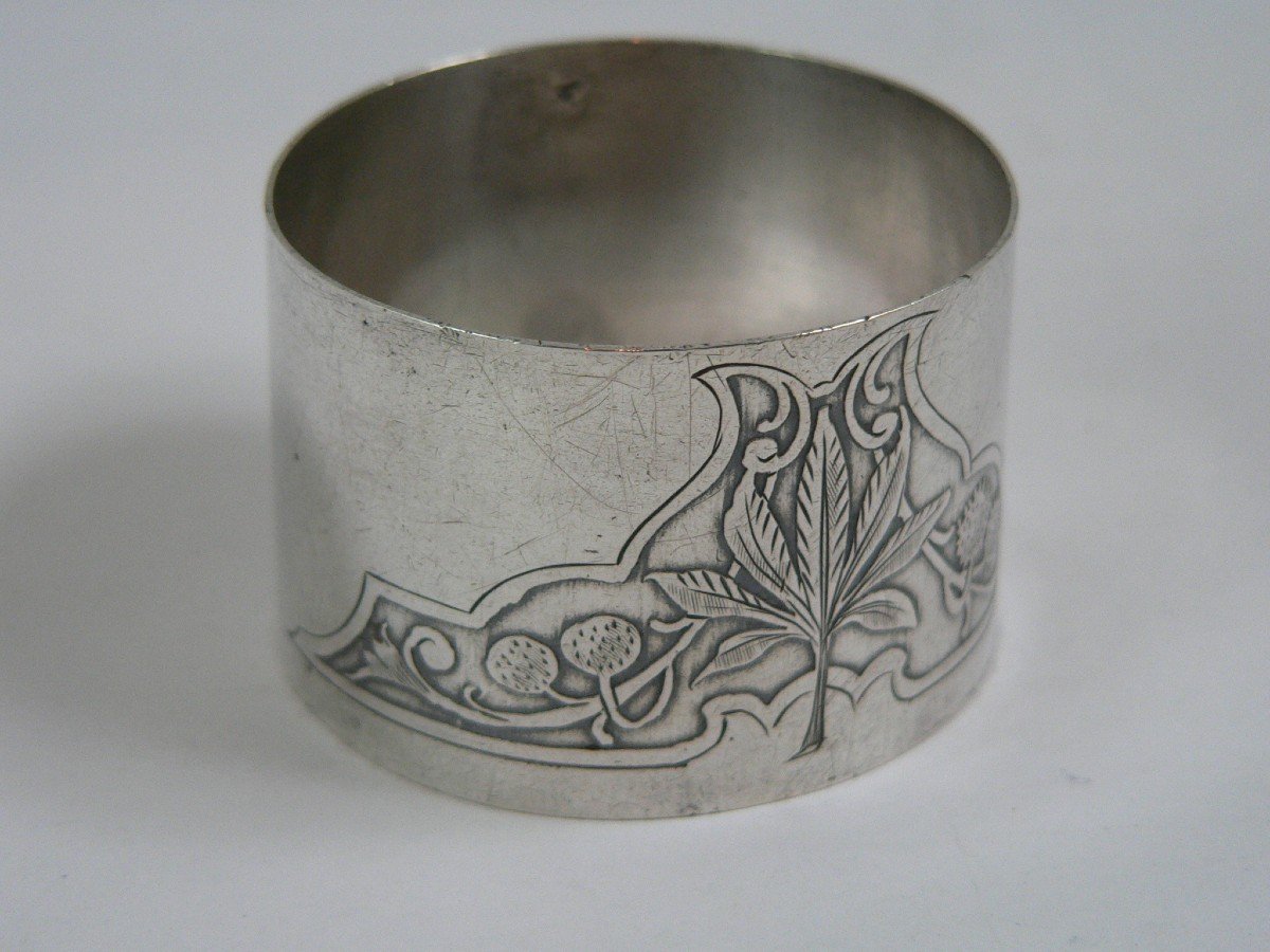 Rond Ou Anneau De Serviette En Argent Massif Art Nouveau Travail Francais-photo-2